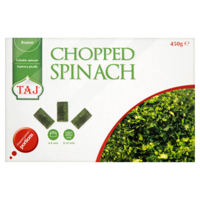 Taj brand frozen chopped spinach 450g (British brand)