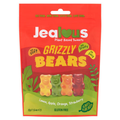 Jealous Sweets Grizzly Bears lemon, apple, orange, strawberry jelly sweets 125g, UK version