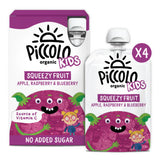 Piccolo Organic Kids Squeezy Fruit Apple, Raspberry & Blueberry Organic Fruit Purée Pouch 4 x 90g (360g)