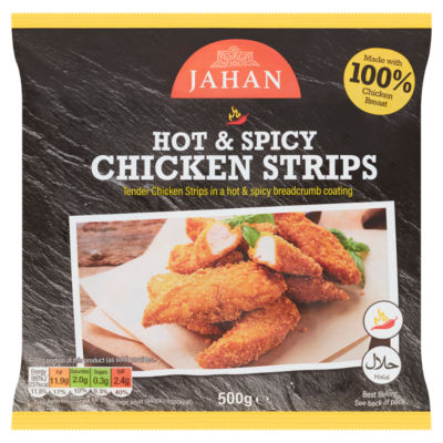 Jahan Hot Spicy Chicken Strips 500g, UK version