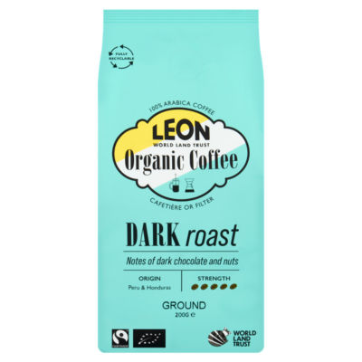 Leon dark roast organic ground coffee 200g, UK version