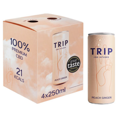TRIP Peach Ginger CBD sparkling drink 4x250ml multipack (British brand)