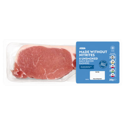 ASDA Unsmoked Back Bacon Rashers 6 Pack 240g - British product
