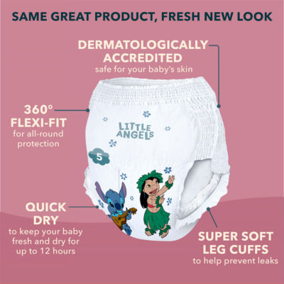 LITTLE ANGELS by ASDA Comfort & Protect Size 5 Disney 12 - 17kg 28 Nappy Pants