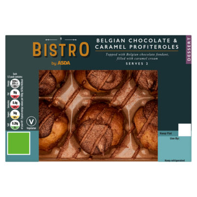 Bistro by ASDA Belgian Chocolate Caramel Profiteroles Dessert 6 Pieces