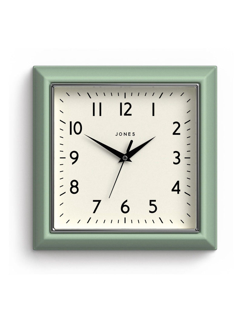 Jones Clocks green retro square wall clock, UK version