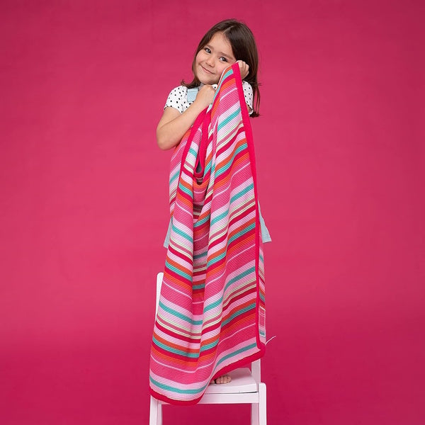Baby Blanket Pink Striped Knit 80cm x 100cm - British product