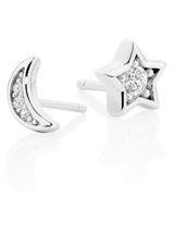Sterling Silver Cubic Zirconia Moon and Star Stud Earrings 7mm
