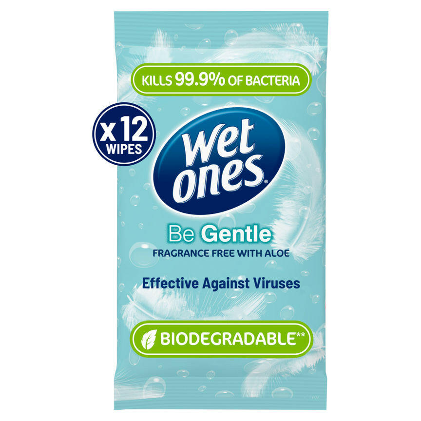 Wet Ones Be Gentle 12 Antibacterial Hand & Body Wipes Fragrance Free with Aloe GOODS ASDA