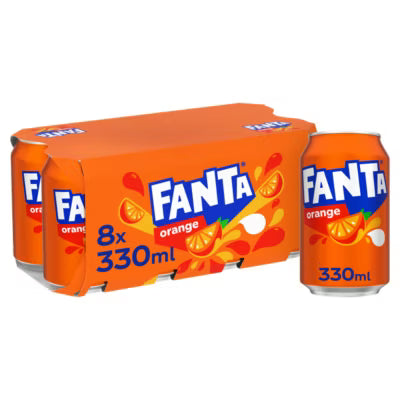 Fanta orange soft drink multipack 8 x 330ml cans - British product