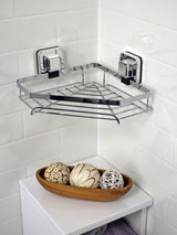 Pushloc Chrome Suction Wall Mounted Corner Basket - Shower Caddy