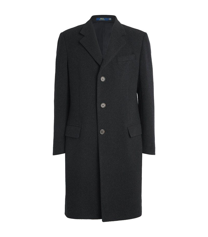 Regular Fit Virgin Wool Overcoat with Notched Lapels