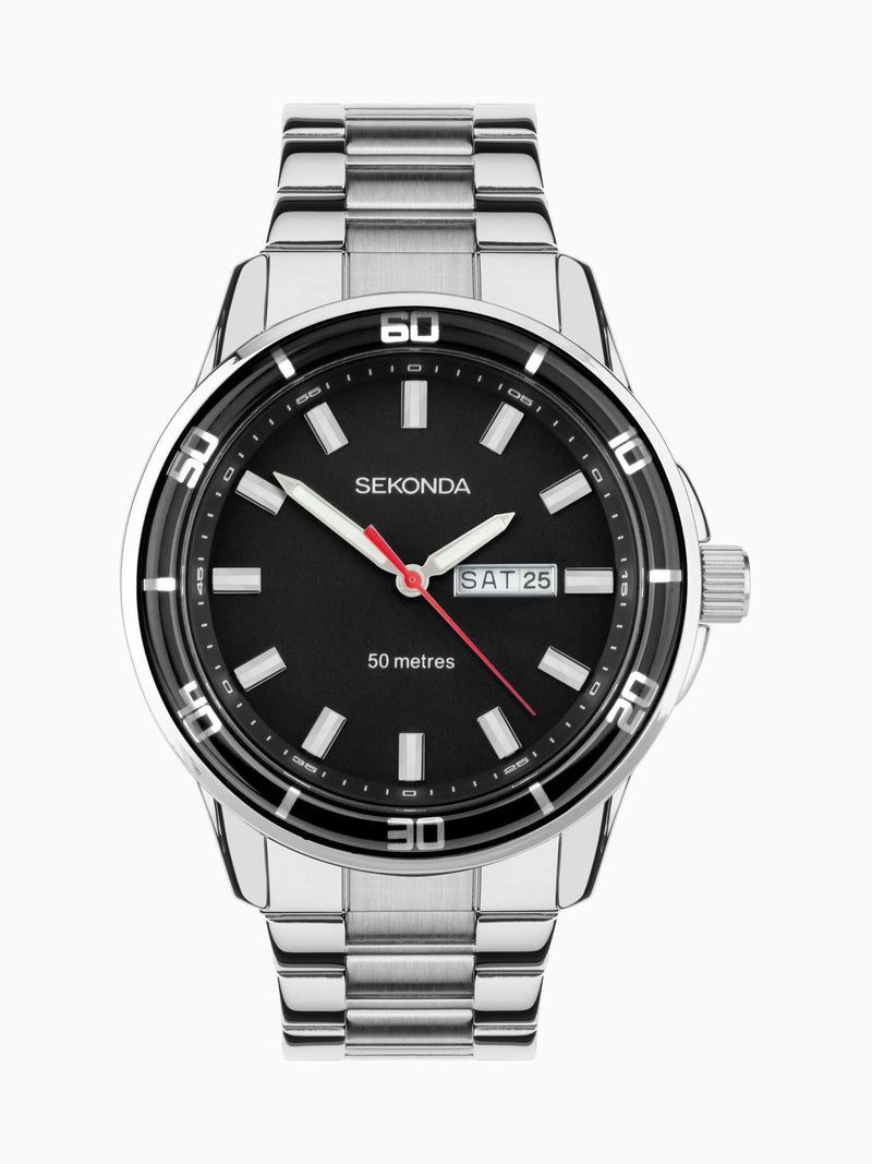 Sekonda Silver Midnight Analog Watch 44mm With Stainless Steel Bracelet (British brand)