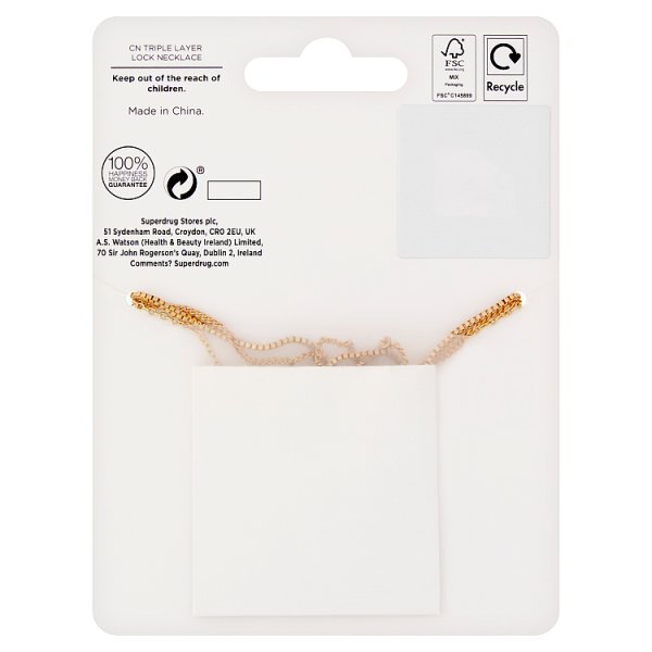 Superdrug Gold Tone Triple Layer Lock Necklace GOODS Superdrug