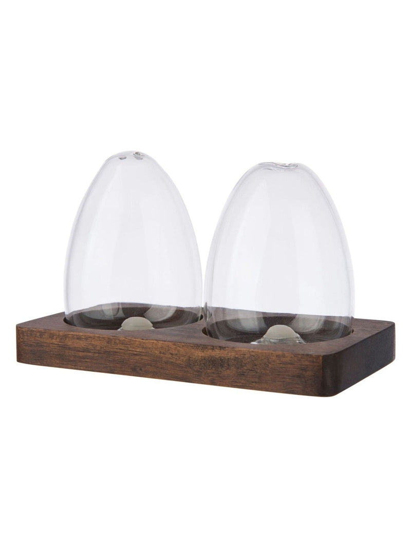 Artisan Street glass salt and pepper shakers in wooden base - British product