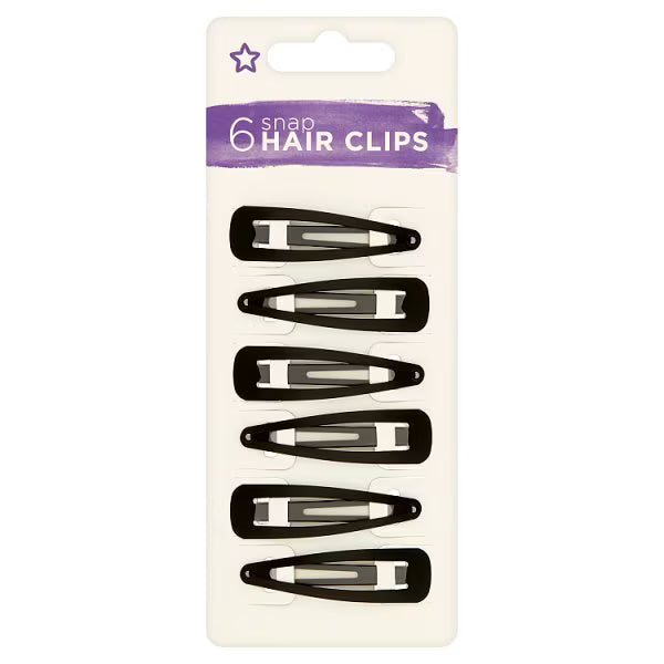 Superdrug Snap Hair Clips Black Hair Accessories Pack of 6, imported from the UK