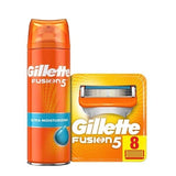 Gillette Fusion 5 Razor Blades and Shaving Gel Refill Bundle 8 Count