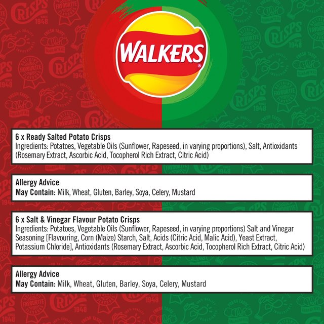 Walkers Ready Salted Salt & Vinegar Variety Multipack Crisps 12 per pack GOODS M&S
