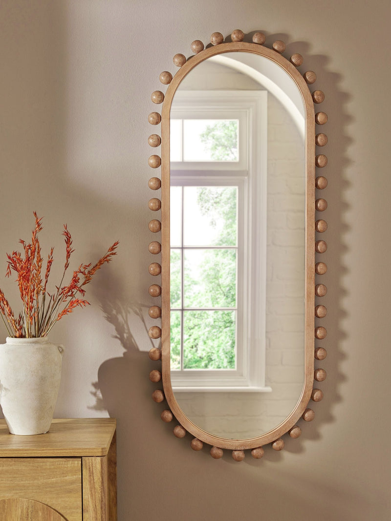 Light natural wood bobbin full length wall mirror, UK version