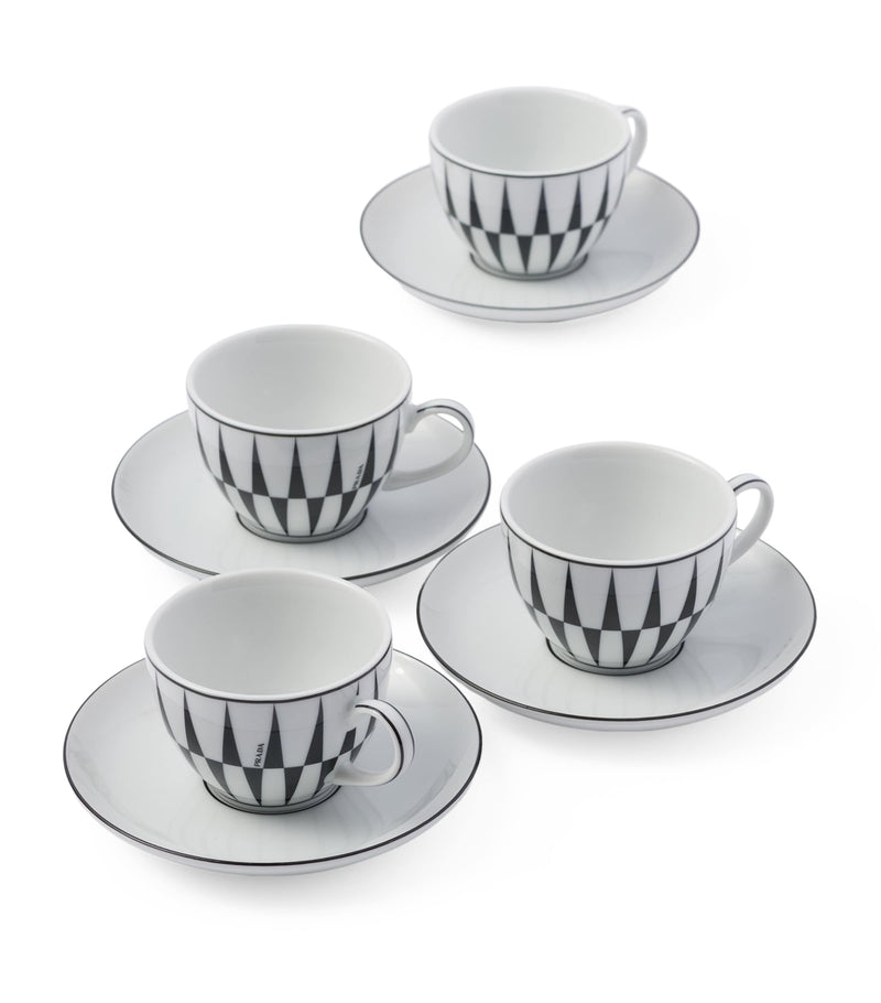 Prada Stripes coffee cup and saucer set, imported from the UK, 4 pieces