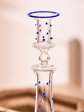 Nina Campbell blue dotty glass candle holder, imported from the UK