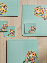 Set of 4 Teal Blue Sausage Dog Corkback Placemats and Coasters