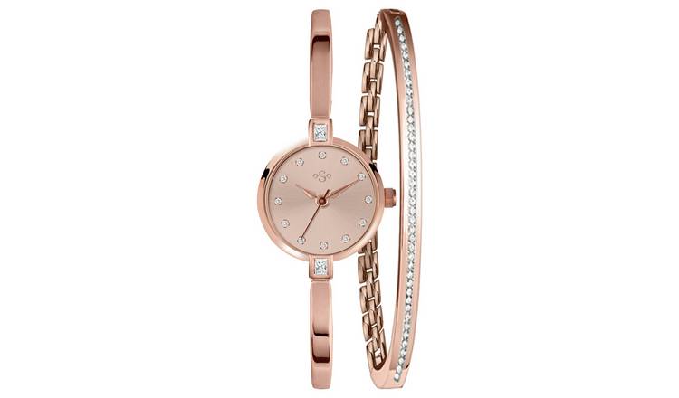 Spirit Ladies' Rose Colour Stone Set Watch and Bracelet Set - McGrocer