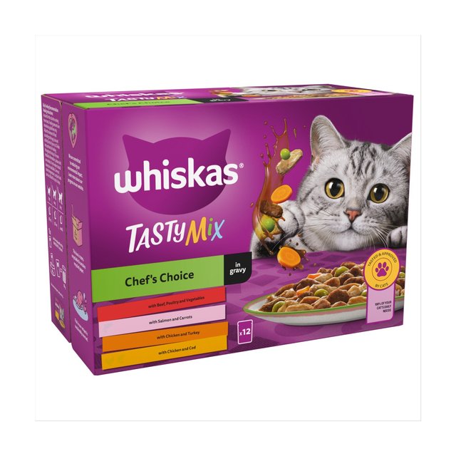Whiskas 1+ Cat Pouches Tasty Chef mix with Veg in Gravy 12 x 85g GOODS M&S
