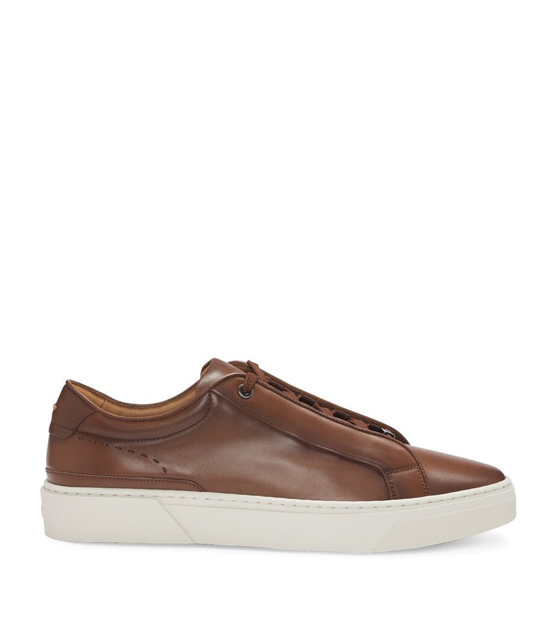 Men's Burnished Calf Leather Sneakers with Hidden Lace System