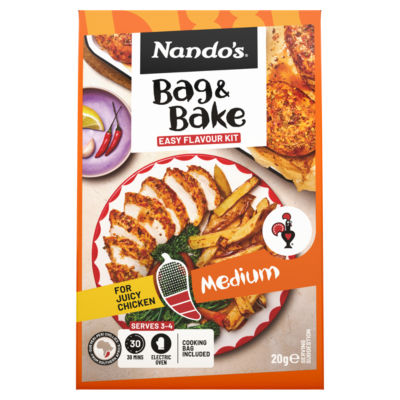 Nando's Medium Bag & Bake seasoning blend 20g, imported from the UK