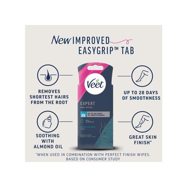 Veet Expert Wax Strips Face Sensitive Skin Hair Removal 20 per pack GOODS M&S