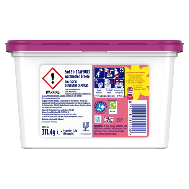 Surf Watermelon Breeze 3 in 1 Washing Liquid Capsules 18 Wash 18 per pack GOODS M&S