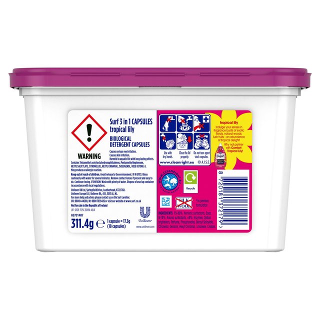 Surf Tropical Lily 3 in 1 Washing Liquid Capsules 18 Washes 18 per pack GOODS M&S