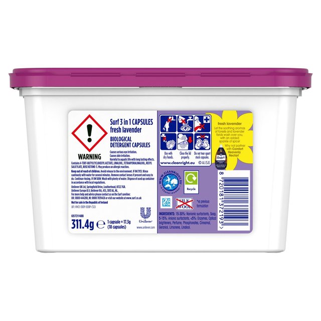 Surf Fresh Lavender 3 in 1 Washing Liquid Capsules 18 Wash 18 per pack GOODS M&S