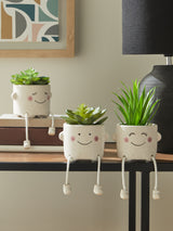 Set of 3 Green Artificial Dangly Succulents in Character Pots Indoor Decorative Plants