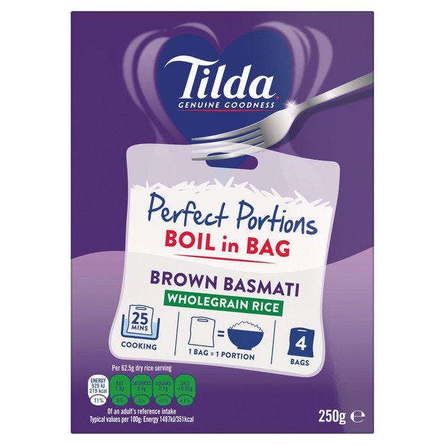 Tilda Boil in the Bag Brown Basmati Rice 4 x 62.5g GOODS M&S