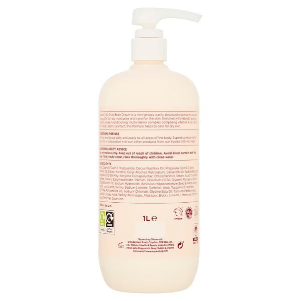 Superdrug Vitamin E Body Cream 1 Litre (British brand)