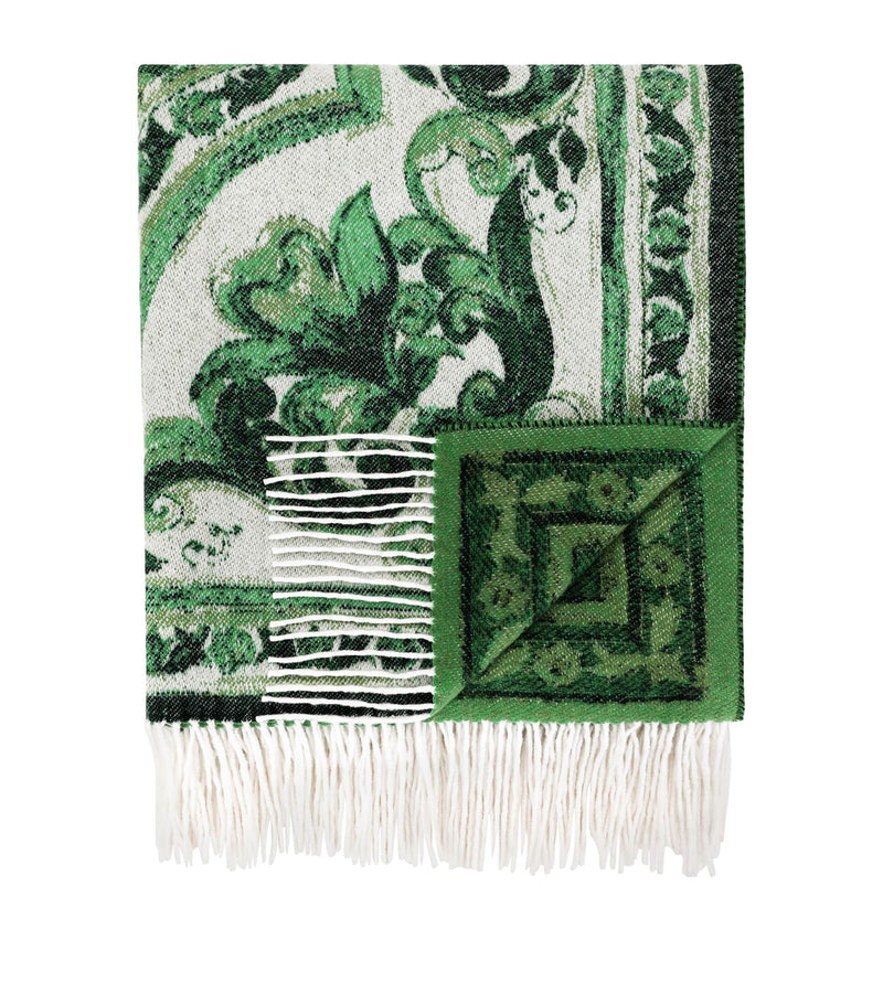 Dolce&Gabbana Casa Cashmere Verde Maiolica Fringe Throw (140cm x 180cm)