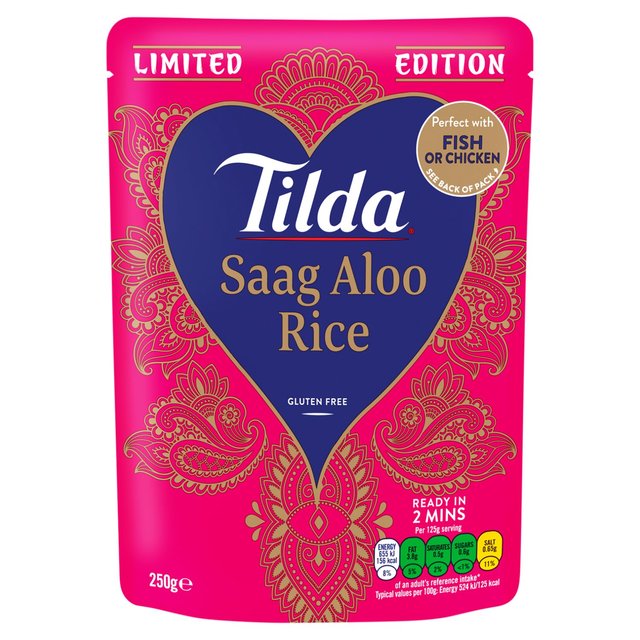 Tilda Microwave Limited Edition Saag Aloo Basmati Rice 250g GOODS M&S