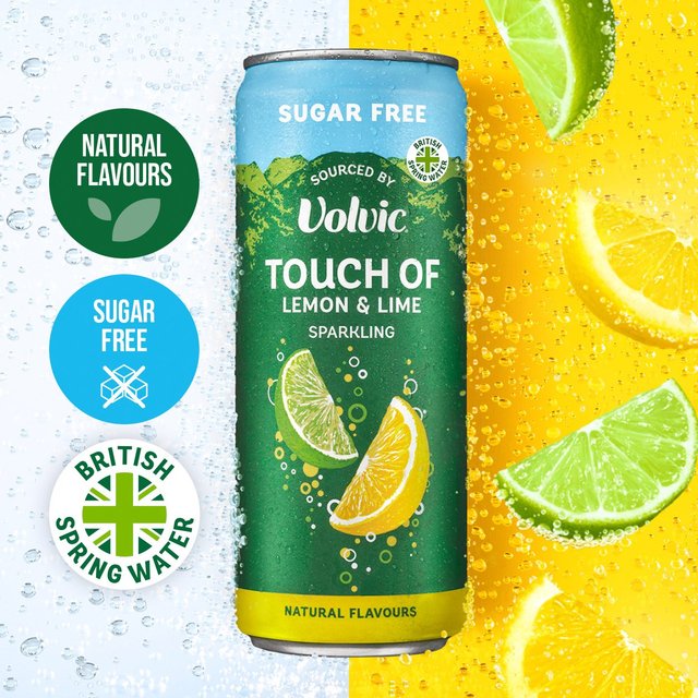 Touch of Lemon & Lime Sparkling Sugar Free Flavoured Water by Volvic 4 x 330ml GOODS M&S