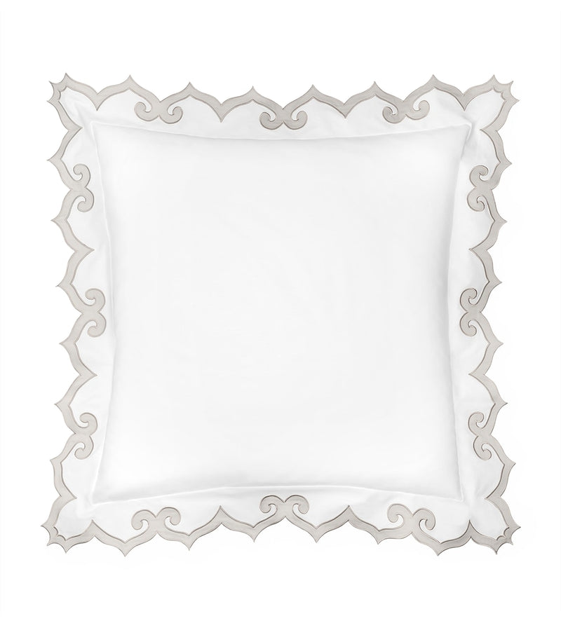 Square Egyptian Cotton Pillowcase with Sateen Appliqué and Hand-Scalloped Edges, 65cm x 65cm