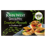 John West smoked mussels in sunflower oil 85g can, UK version