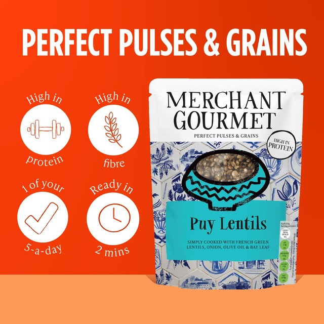 Merchant Gourmet Ready to Eat Puy Lentils 250g, imported from the UK
