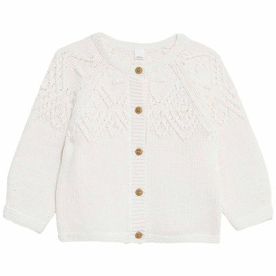 M&S Collection Girls Pure Cotton Patterned Cardigan Cream 6-9 Months