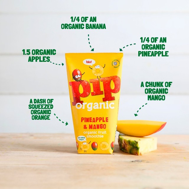 Pip Organic Pineapple & Mango Kids Smoothie Cartons 4 x 180ml, imported from the UK