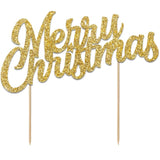 Anniversary House Gold Glitter Merry Christmas cake topper 18x15cm, UK version