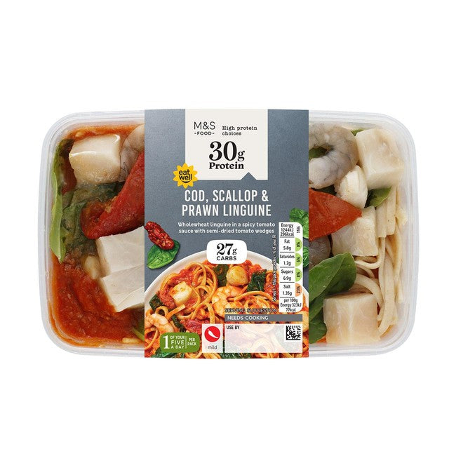 M&S High Protein Seafood Linguine 390g, imported from the UK