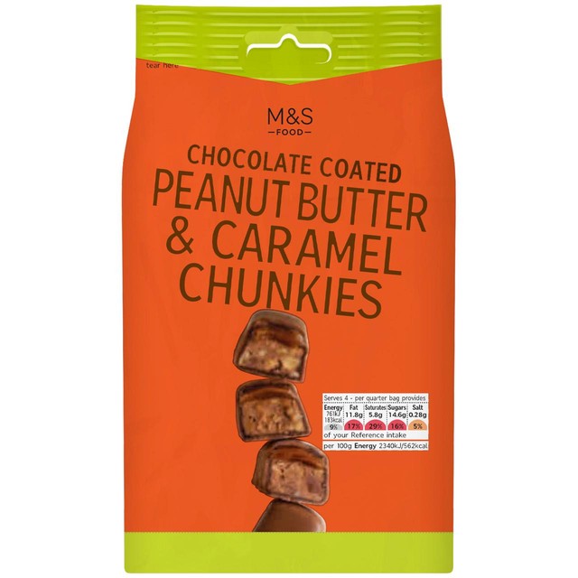 M&S peanut butter and caramel chocolate chunkies 130g, imported from the UK