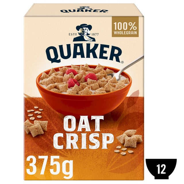 Quaker Original Oat Crisp Cereal 375g, imported from the UK