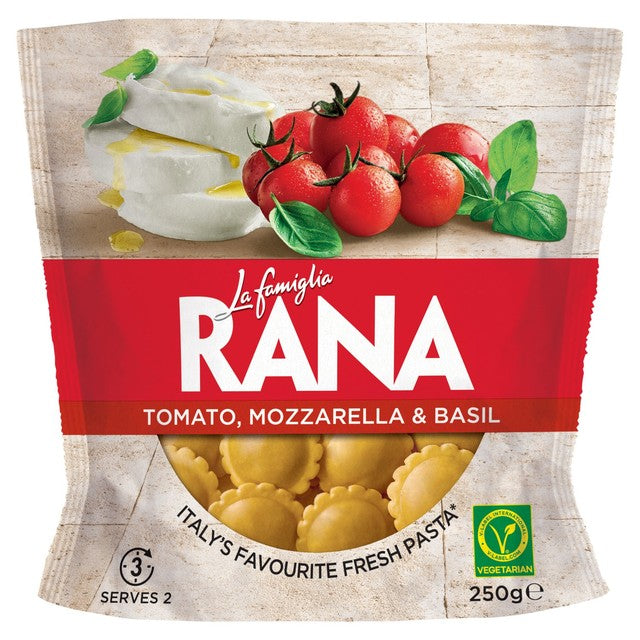 Rana fiore pasta with tomato, mozzarella, and basil 250g, imported from the UK